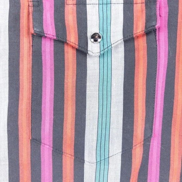 Wrangler Western Shirt Mens 16.5 L Tall Multi Color Vintage Pearl Snap Stripe - Picture 3 of 9